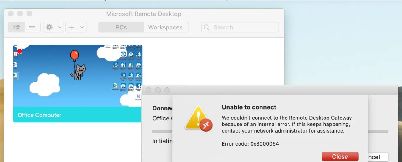 An error occurred while communicating with the Remote Desktop Gateway 0x3000066