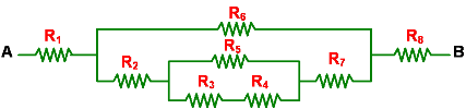 Beberapa resistor disusun seperti gambar berikut maka hambatan pengganti antara titik A dan B adalah