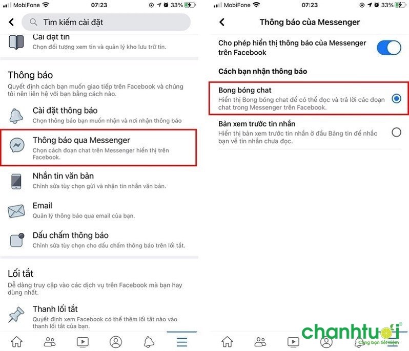 Cách bật bóng chat trên iphone