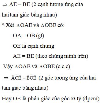 Cho góc nhọn xOy trên tia Ox lấy điểm A , trên tia Oy lấy điểm B sao cho OA=OB kẻ AC vuông góc Oy