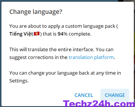 Chuyển ngôn ngữ Telegram sang tiếng Việt