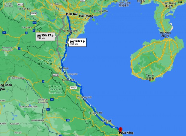 Khoảng cách từ Sài Gòn đến Đà Nẵng là bao nhiêu km?