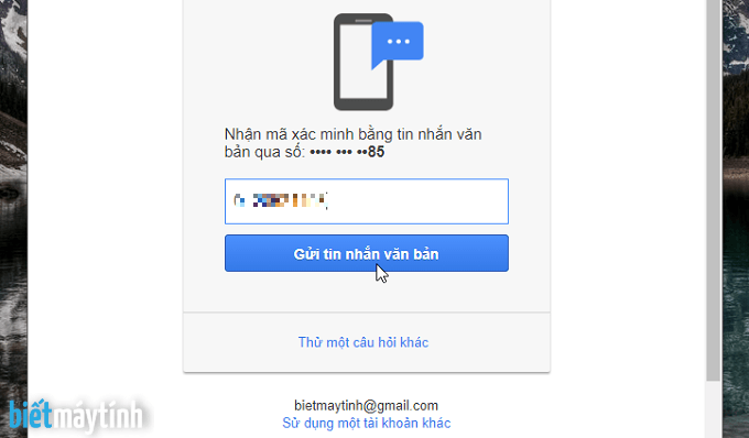 Lấy lại mật khẩu gmail qua số điện thoại