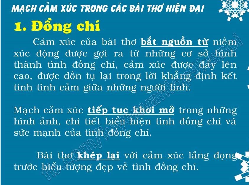 Mạch cảm xúc trong các bài thơ hiện đại lớp 9