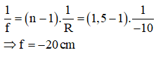 Một thấu kính phẳng lõm có n 1 5 và bán kính mặt lõm là r 1,5 cm