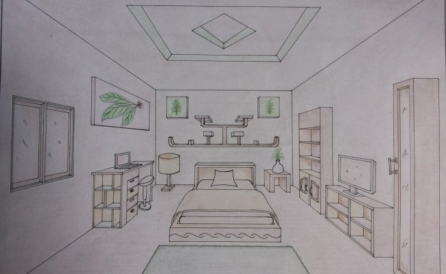 sketsa desain interior kamar tidur