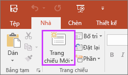 Hiển thị nút Trang chiếu Mới tên tab Nhà của ribbon trong PowerPoint