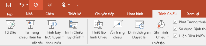 Hiển thị tab trình chiếu trên ribbon trong PowerPoint