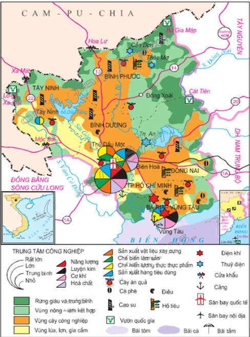 Xác định các trung tâm công nghiệp của vùng Đông Nam Bộ